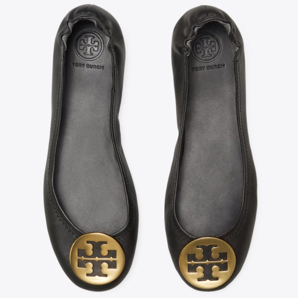 NEW Tory Burch Reva Ballet Flats Black/Gold